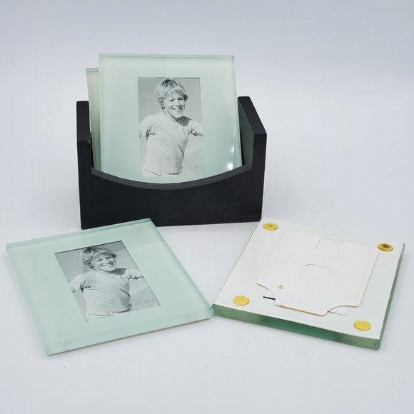 CHERISHED ACCENTS 4 Glass Photo Coasters with Holder - Picture 3 of 7